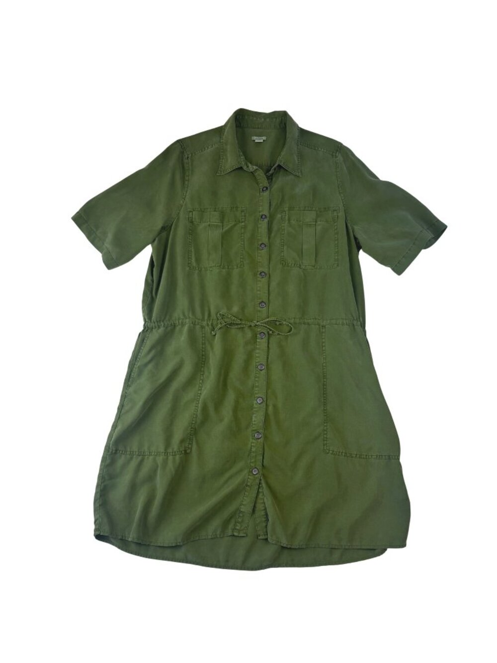 Sundance L Green Button-Down Shirt Dress Pockets Drawstring Waist Safari